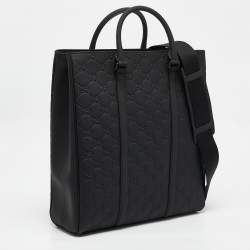 Pre Owned Gucci Black Rubber Effect Guccissima Leather Tote