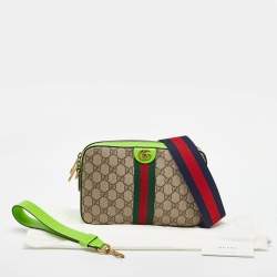 Gucci Beige/Green GG Supreme Canvas and Leather Ophidia Small Crossbody Bag