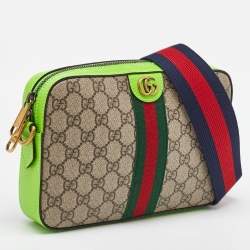 Gucci Beige/Green GG Supreme Canvas and Leather Ophidia Small Crossbody Bag
