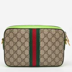 Gucci Beige/Green GG Supreme Canvas and Leather Ophidia Small Crossbody Bag
