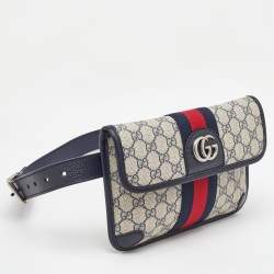 Gucci Beige/Navy Blue GG Supreme Canvas Ophidia Small Belt Bag