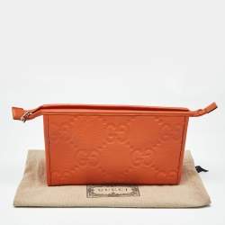 Pre Owned Gucci Neon Orange Jumbo GG Leather Medium Pouch