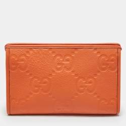 Pre Owned Gucci Neon Orange Jumbo GG Leather Medium Pouch
