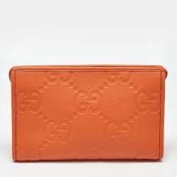 Pre Owned Gucci Neon Orange Jumbo GG Leather Medium Pouch