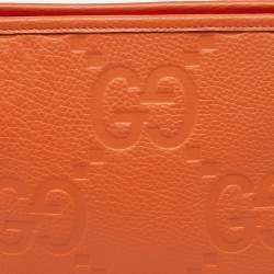 Pre Owned Gucci Neon Orange Jumbo GG Leather Medium Pouch
