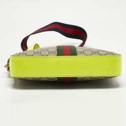 Pre Owned Gucci Neon Green/Beie GG Supreme Canvas and Leather Ophidia Crossbody Bag