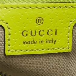 Pre Owned Gucci Neon Green/Beie GG Supreme Canvas and Leather Ophidia Crossbody Bag