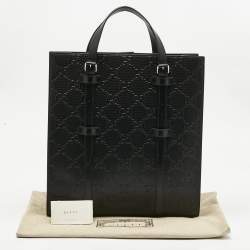 Pre Owned Gucci Black GG Embossed Leather Medium Tote