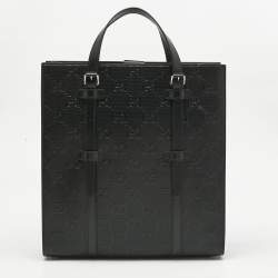 Pre Owned Gucci Black GG Embossed Leather Medium Tote