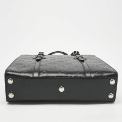Pre Owned Gucci Black GG Embossed Leather Medium Tote
