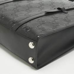 Pre Owned Gucci Black GG Embossed Leather Medium Tote