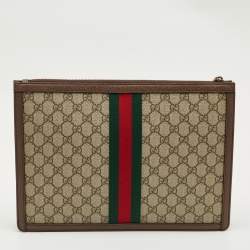 Pre Owned Gucci Brown/Beige GG Supreme Canvas Web Ophidia Portfolio Pouch