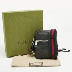 Pre Owned Gucci Black GG Supreme Canvas and Leather Web Messenger Bag