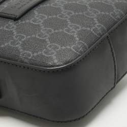 Pre Owned Gucci Black GG Supreme Canvas and Leather Web Messenger Bag