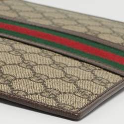 Pre Owned Gucci Beige/Ebony GG Supreme Canvas and Leather Ophidia Pouch
