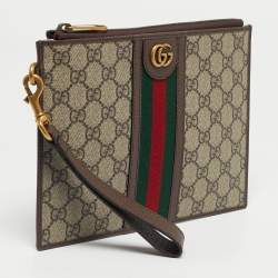 Pre Owned Gucci Beige/Ebony GG Supreme Canvas and Leather Ophidia Pouch