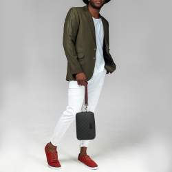 Pre Owned Gucci Black GG Supreme Canvas and Leather Wristlet Pouch