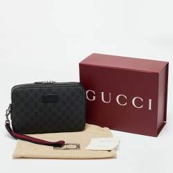 Pre Owned Gucci Black GG Supreme Canvas and Leather Wristlet Pouch