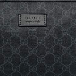 Pre Owned Gucci Black GG Supreme Canvas and Leather Wristlet Pouch
