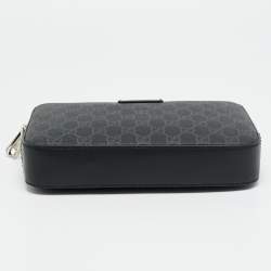 Pre Owned Gucci Black GG Supreme Canvas and Leather Wristlet Pouch