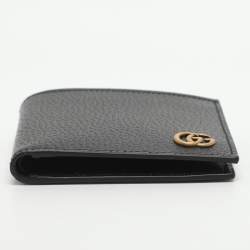 Pre Owned محفظة غوتشي طية مزدوجة جلد مارمونت السوداء
