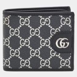 Pre Owned Gucci Double G Black/Silver GG Supreme Canvas Bifold Wallet