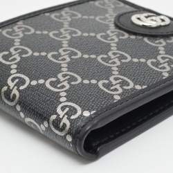 Pre Owned محفظة غوتشي طية مزدوجة قماش جي جي سوبريم أسود/فضي