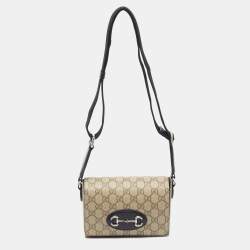 مملوكة مسبقًا Gucci Horsebit 1955 Mini Beige/Black GG Supreme Canvas Crossbody Bag