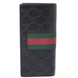 مملوكة مسبقًا Gucci Black Guccissima Leather Web Long Wallet
