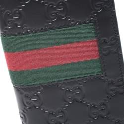 مملوكة مسبقًا Gucci Black Guccissima Leather Web Long Wallet