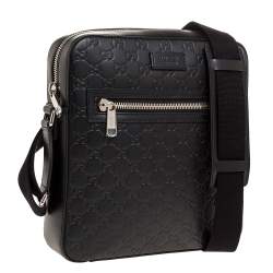 Pre Owned Gucci Black Guccissima Leather Messenger Bag