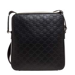 Pre Owned Gucci Black Guccissima Leather Messenger Bag