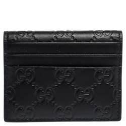 Pre Owned Gucci Black Guccissima Leather Bifold Card Holder