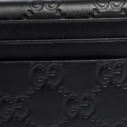 Pre Owned Gucci Black Guccissima Leather Bifold Card Holder