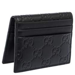 Pre Owned Gucci Black Guccissima Leather Bifold Card Holder