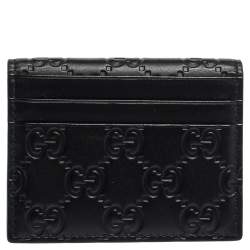 Pre Owned Gucci Black Guccissima Leather Bifold Card Holder