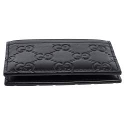 Pre Owned Gucci Black Guccissima Leather Bifold Card Holder