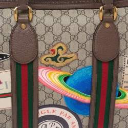 Pre Owned حقيبة غوتشي كورير سوفت دوفيل كانفاس سوبريم جي جي وجلد بيج/بنية