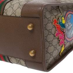 Pre Owned حقيبة غوتشي كورير سوفت دوفيل كانفاس سوبريم جي جي وجلد بيج/بنية