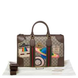 Pre Owned حقيبة غوتشي كورير سوفت دوفيل كانفاس سوبريم جي جي وجلد بيج/بنية