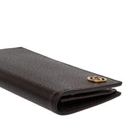 Gucci Brown Leather GG Marmont Long Bifold Wallet