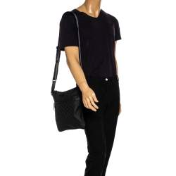 Pre Owned حقيبة ماسنجر غوتشي جلد ونايلون جي جي سوداء صغيرة 