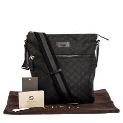 Pre Owned حقيبة ماسنجر غوتشي جلد ونايلون جي جي سوداء صغيرة 