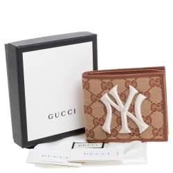 Gucci Beige GG Canvas and Leather NY Yankees Patch Bifold Wallet