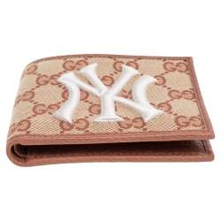 Gucci Beige GG Canvas and Leather NY Yankees Patch Bifold Wallet