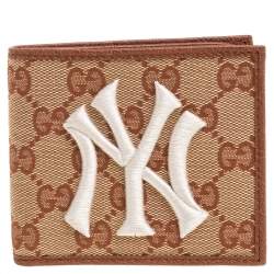 Gucci Beige GG Canvas and Leather NY Yankees Patch Bifold Wallet