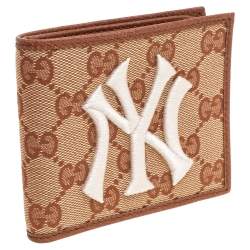 Gucci Beige GG Canvas and Leather NY Yankees Patch Bifold Wallet