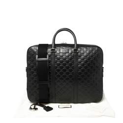 Pre Owned Gucci Black Guccissima Leather Briefcase