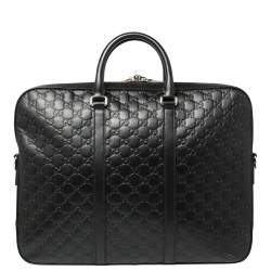 Pre Owned Gucci Black Guccissima Leather Briefcase