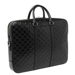 Pre Owned Gucci Black Guccissima Leather Briefcase